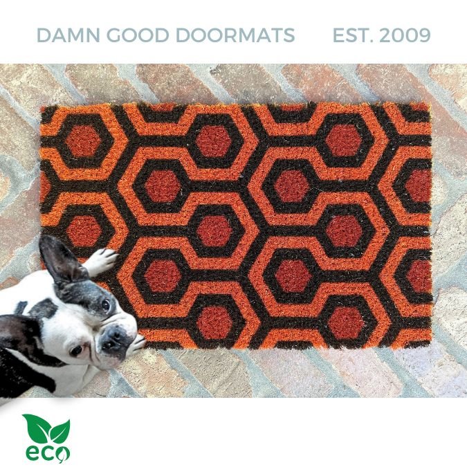Retro Hexagon Doormat | Orange and Brown Geometric Mat | Damn Good
